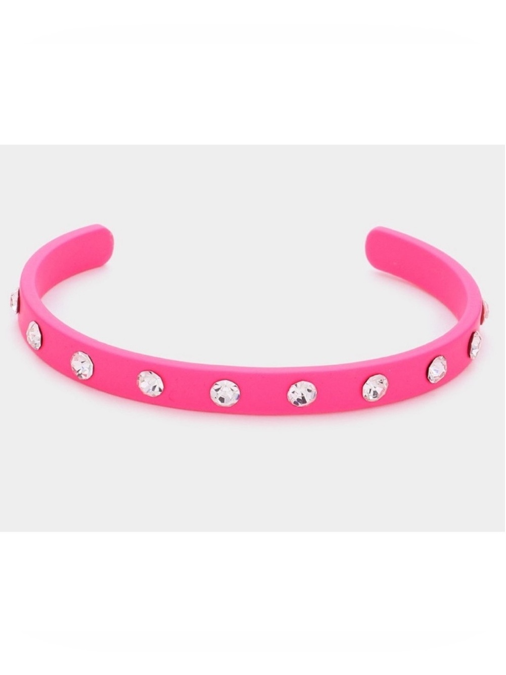 Rhinestone embellished neon pink cuff bracelet